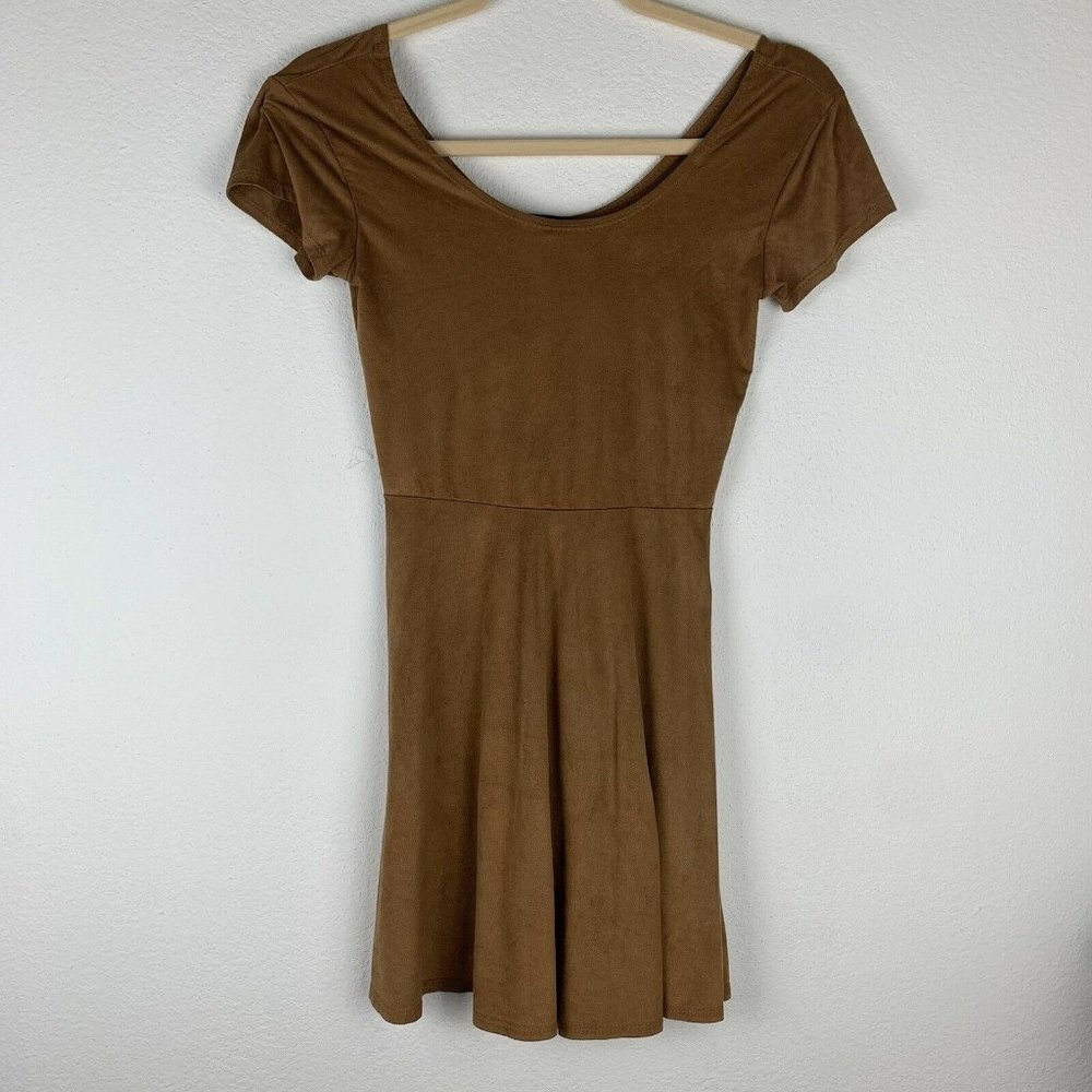 Derek Heart Women's S Camel Brown Tan Faux Suede Skater Fit And Flare Dress